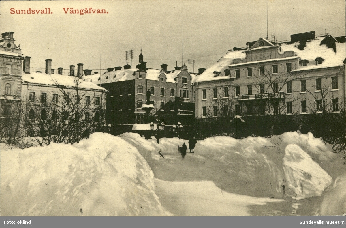 Vykort med vintermotiv över Vängåvan i Sundsvall.