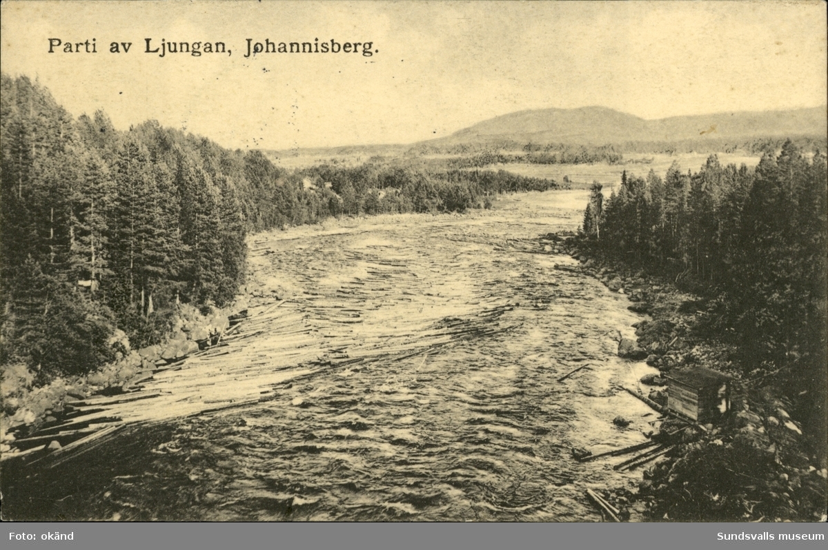 Vykort med motiv över Ljungan vid Ljungaverk.