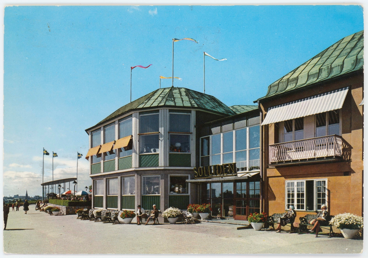 Vykort med motiv från Skansen. Restaurang Solliden. Skansen
