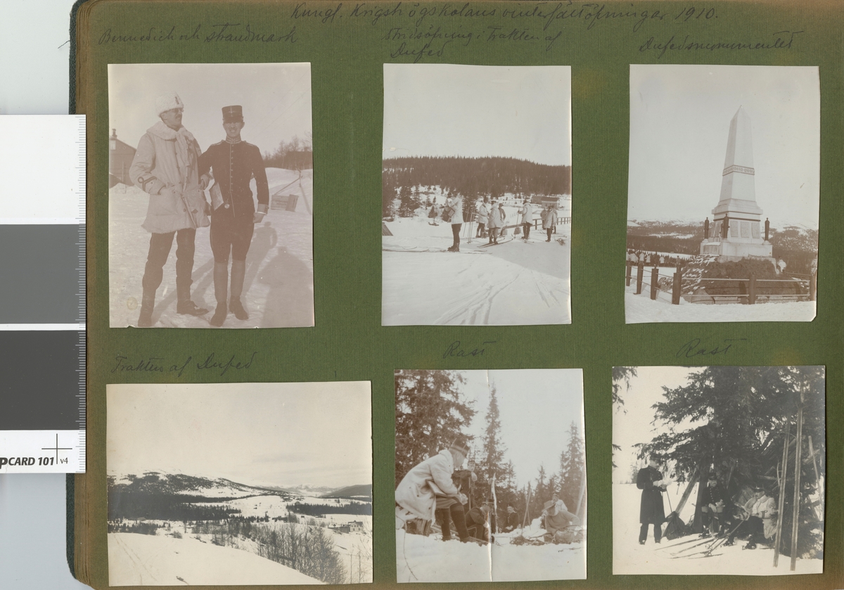 Text i fotoalbum: "Kungl. Krigshögskolans vinterfältövningar 1910. Stridsövning i trakten av Dufed".