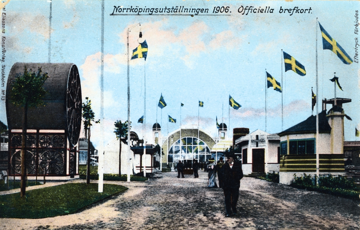 Vy över utställningsområdet under konst- och industriutställningen i Norrköping 1906.