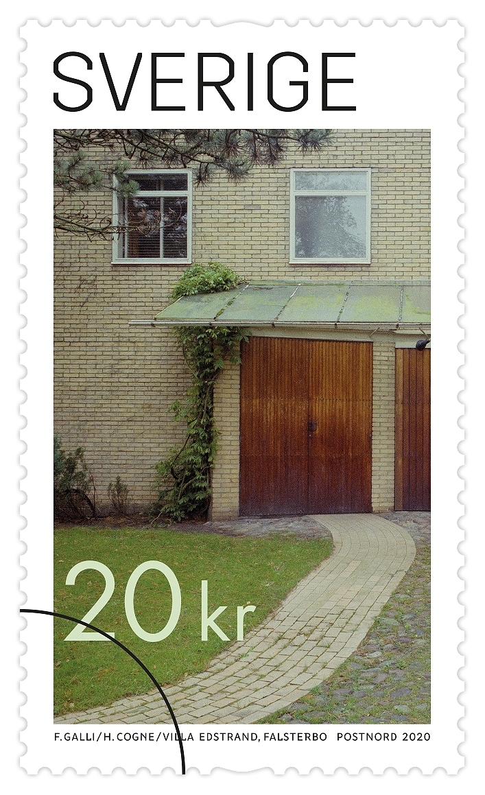 Frimärken i rulle med fem självhäftande frimärken med ett motiv av den bruna dörren till Villa Edstrand i Falsterbo. Valör 20 kr.