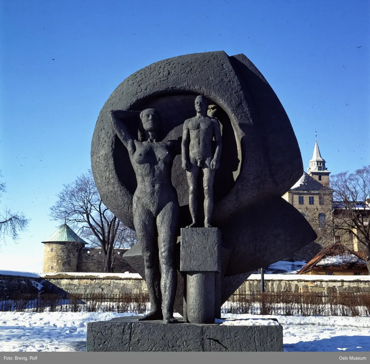 skulptur, Nasjonalmonumentet, snø, Akershus festning