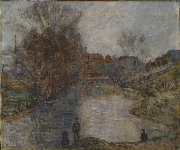 Stille vårdag ved Akerselva [Maleri]