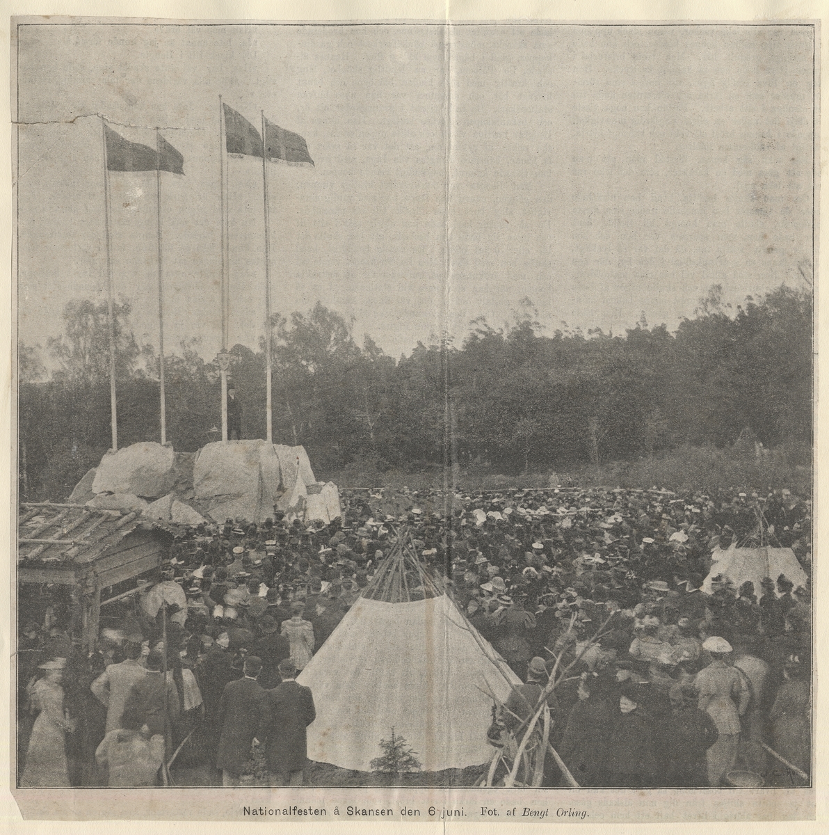 Klipp Skansen. Nationalfest 6.6.1894. ”Nationalfesten å Skansen den 6 juni.”