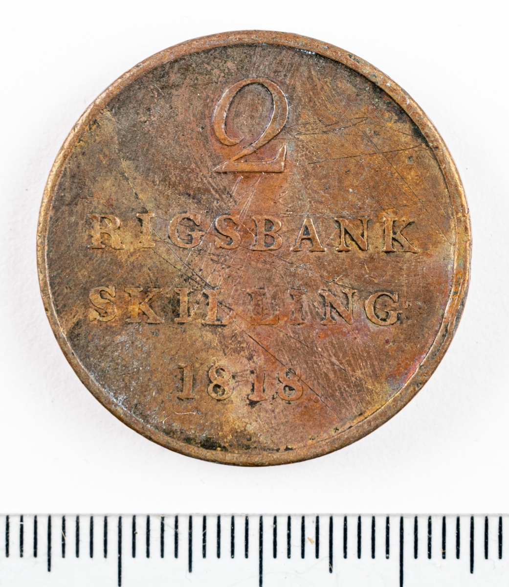 Mynt, Danmark, 1818, 2 RB.Sk./ rigsbankskilling.