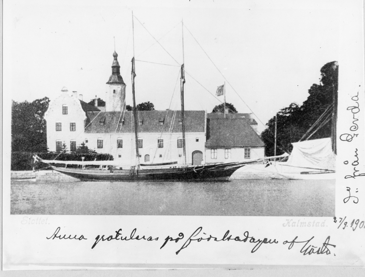 Nissan i förgrunden och Halmstads slott.