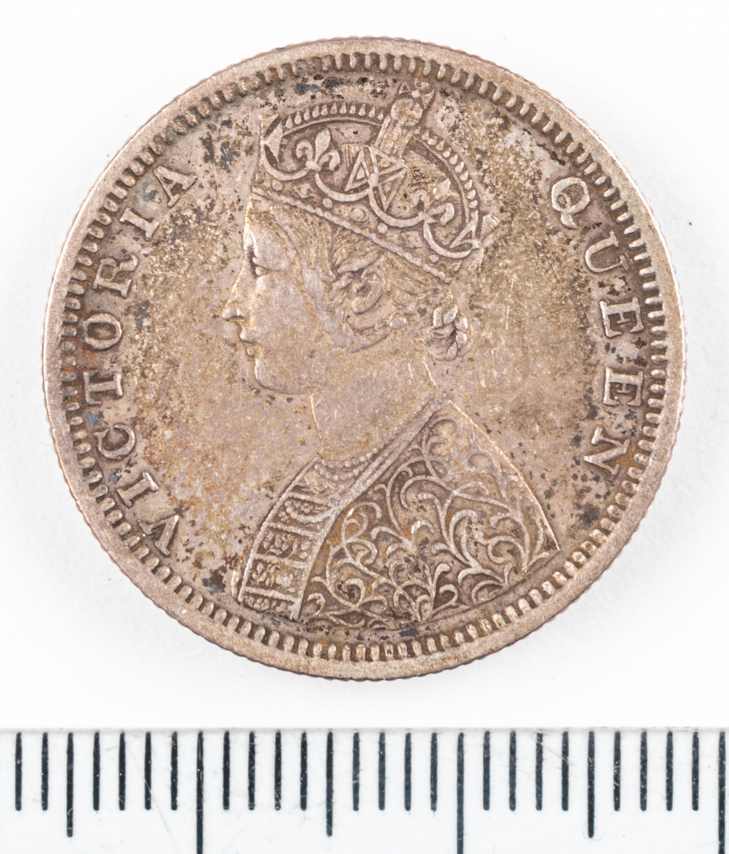 Mynt Indien 1874, ½ Rupee.
