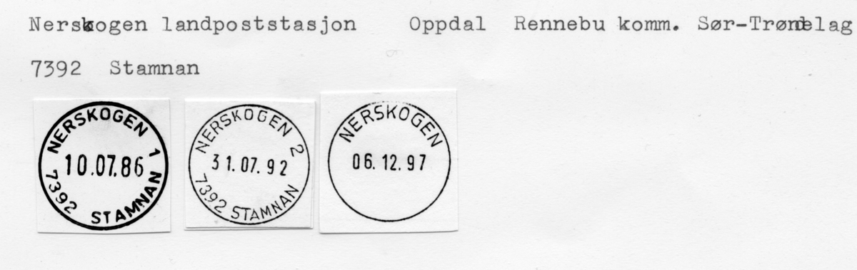Stempelkatalog  7395, Nerskogen (Særeggan), Oppdal, Rennebu, Sør-Trøndelag