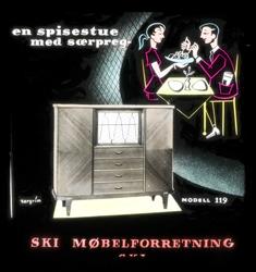 Kinoreklame fra Ski for møbler. En spisestue med særpreg. Sk