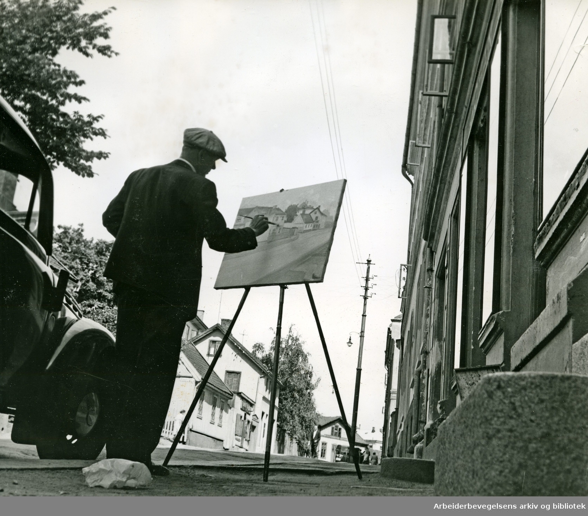 Friluftsmaler i Oslos gater,.juli 1950