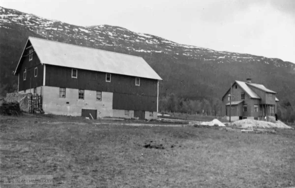 Bureisningsbruket Skogtun i Eidsvåg. Løa bygd 1935, stua i 1936-37. Dette er den gamle plassen "Stavelsgjerdet" som Jacob Gjermund- nes kjøpte i 1935.Skogtun vart på ca. 50 mål pluss en liten skogteig. Det vart først satt opp sag der dei skar alt til husa