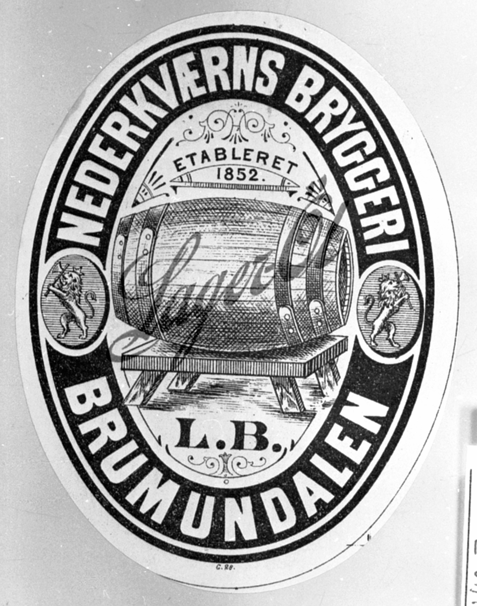 Etikett for flaskeøl, lagerøl, Nederkværns Bryggeri, etablert 1852, Nederkværn, Brumunddal, Ringsaker.