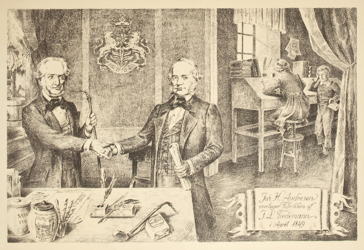Johan Henrik Andresen (1815-1874) kjøper J.L. Tiedemanns Tobaksfabrik av Johan Ludwig Tiedemann (1796–1868).