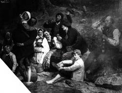 Brudetog gjennom skogen. Detalj av maleri malt av Adolf Tide