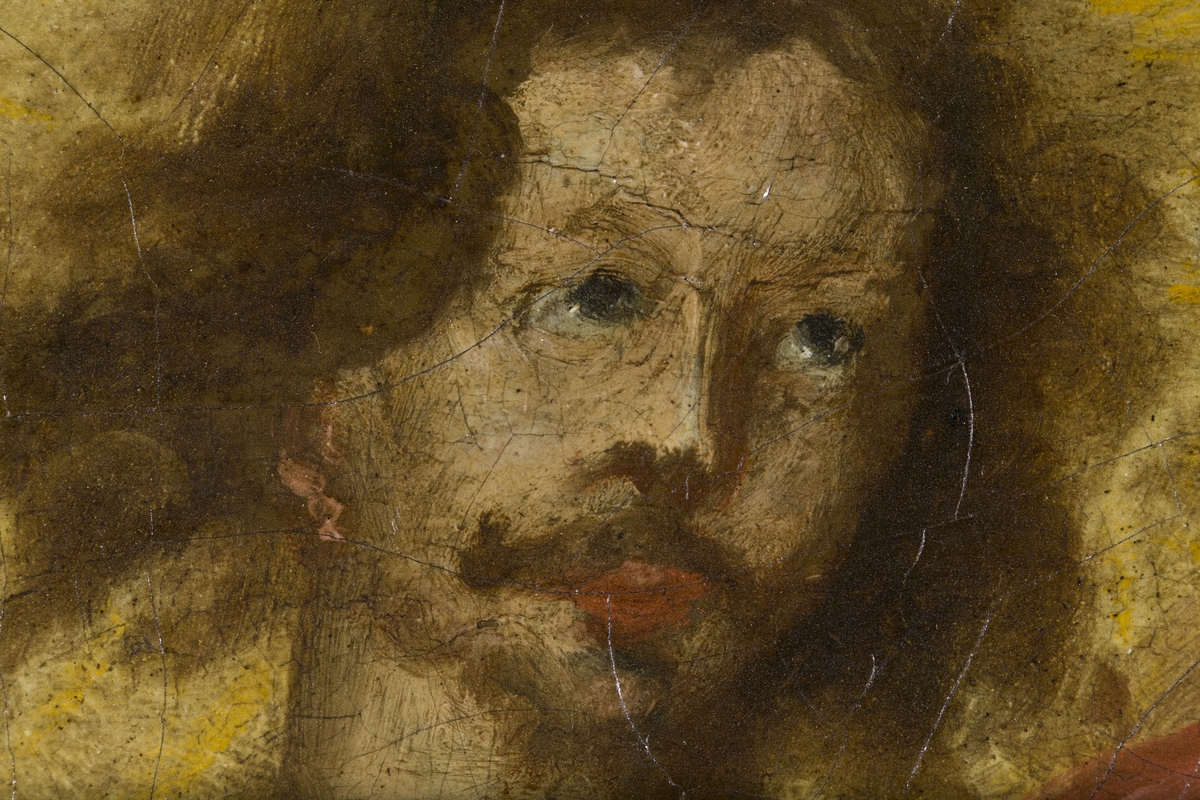 Todelt motiv. Familiportrett i nedre felt. Oppstandelsen i øvre felt.