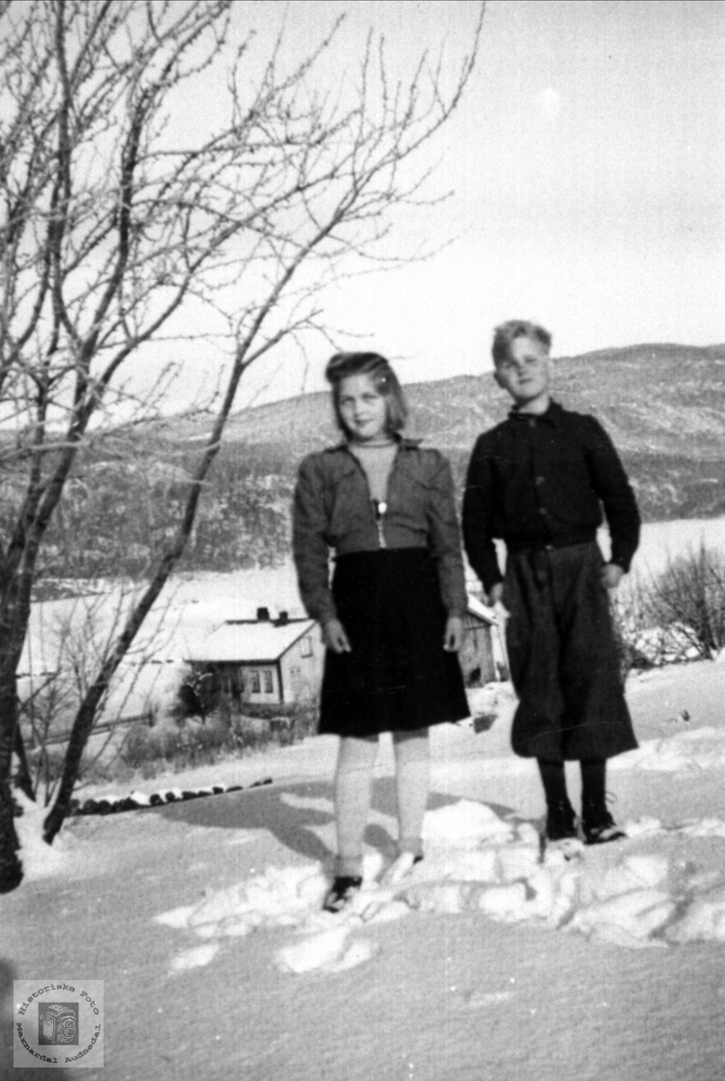 Søster og bror Olga og Kåre Abelseth, Ågedalstrand Bjelland, senere Audnedal.
