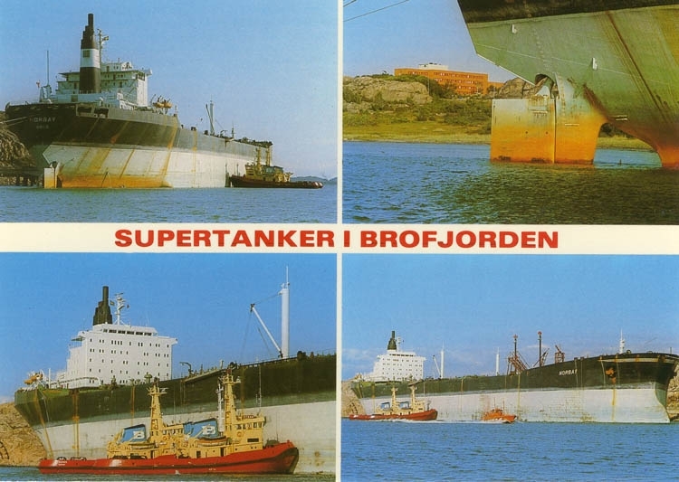 "Ett skepp kommer lastat". "Så gott som varje vecka anlöper en supertanker, med last från Persiska viken, råoljehamnen i Brofjorden".