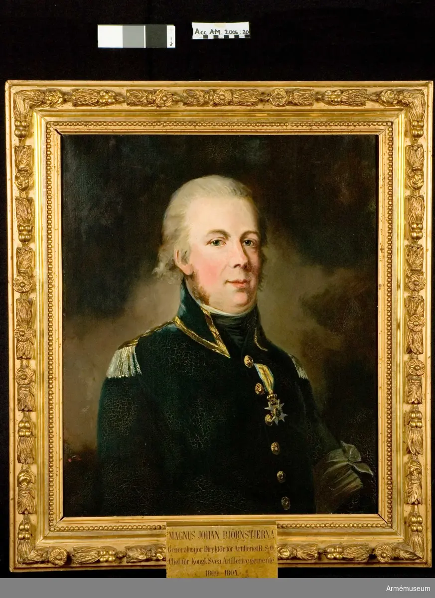Porträtt, Magnus Johan Björnstierna, regementshef A1 1800-1804

Magnus Johan Björnstierna (1758-1837) var överste och chef för Finska artilleriregementet 1795-1800, chef för Svea artilleriregemente 1800-1804, blev generaladjutant hos Hans Majestät Konungen 1804 och fick generalmajors avsked 1813. Han är avbildad i generaladjutants uniform. 2016-05-06 MM.