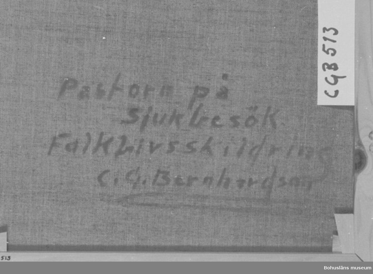 Baksidestext: 
"Pastorn på Sjukbesök.
FolkLivsskildring 
C.G. Bernhardson."

Övrig historik; CGB001.