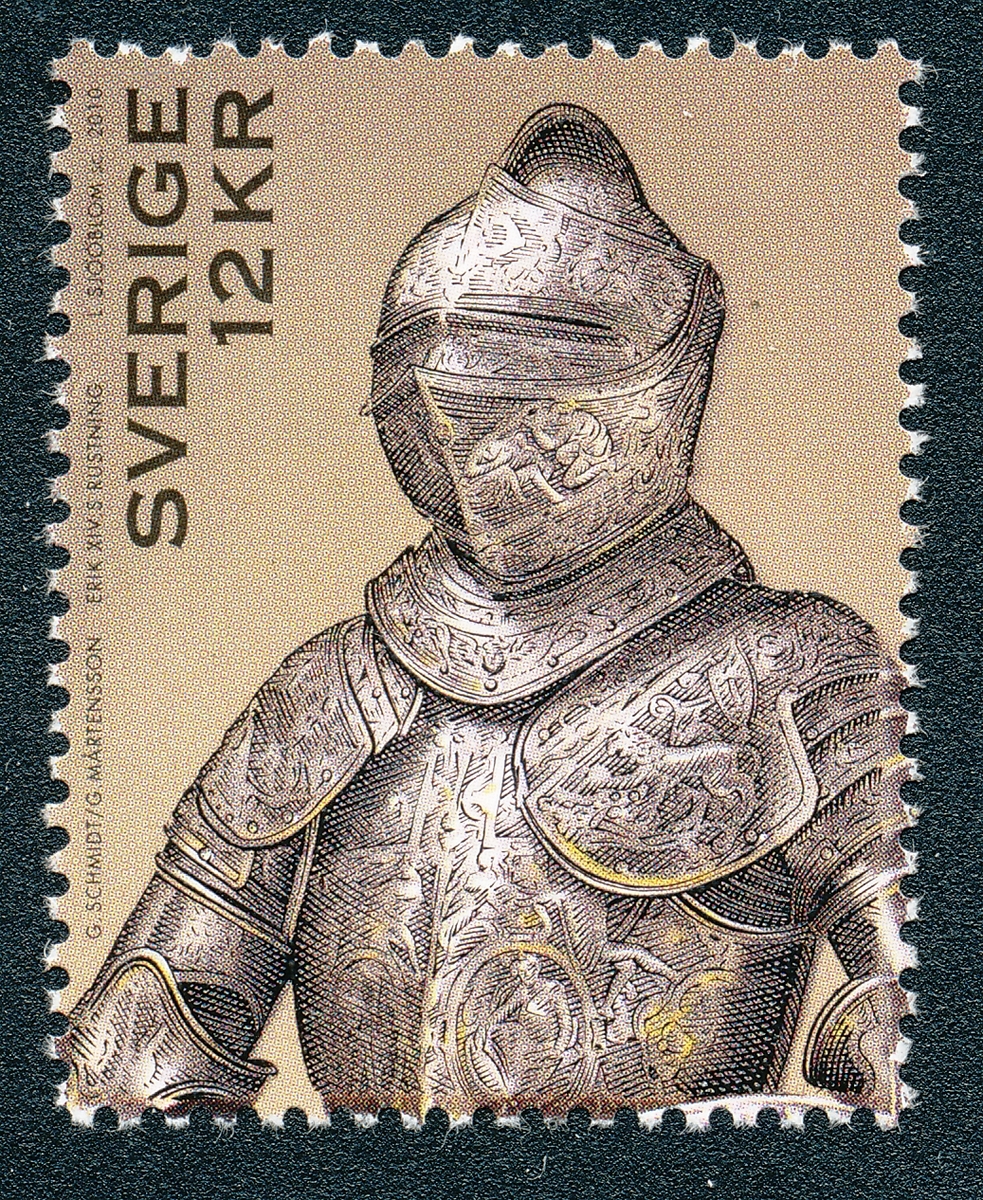 Frimärke: Erik XIV:s rustning från 1560-talet från Livrustkammaren.