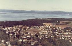Flyfoto fra Jeløy ved Moss, Ramberg, Bellevue, og Oslofjorde