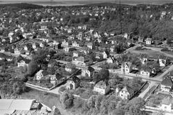 Skråfoto av boligområdet Bellevue i Moss 1959.
Lengst til ve