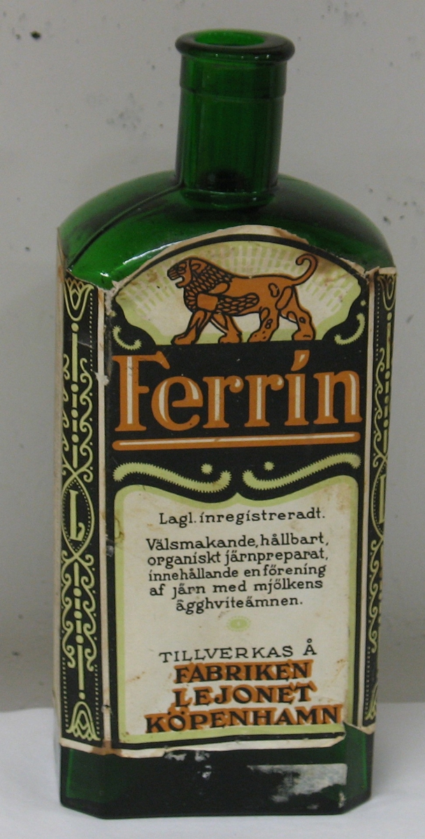 Medicinflaska med etikett för Ferrin.