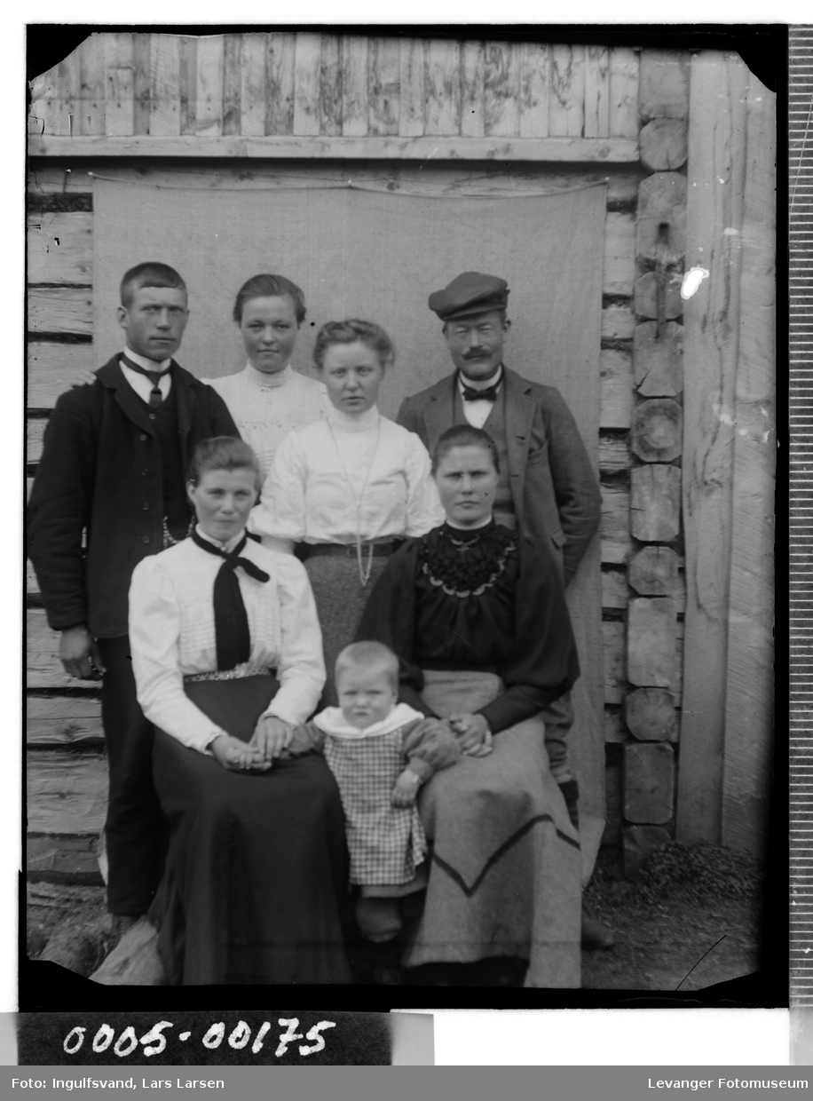 Gruppebilde av fire kvinner, to menn og et barn.