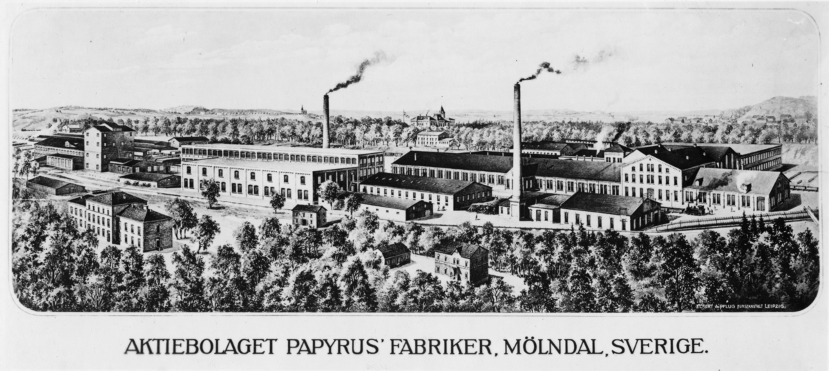 Papyrus fabriksanläggning, litografi.