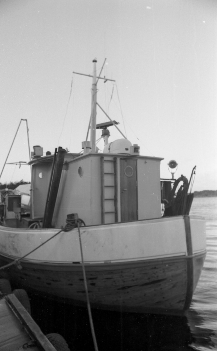 "Rusefiskeren" solgt. Interesserte kjøpere samlet for å studere båten der den ligger ved Iglo i Haugesund.