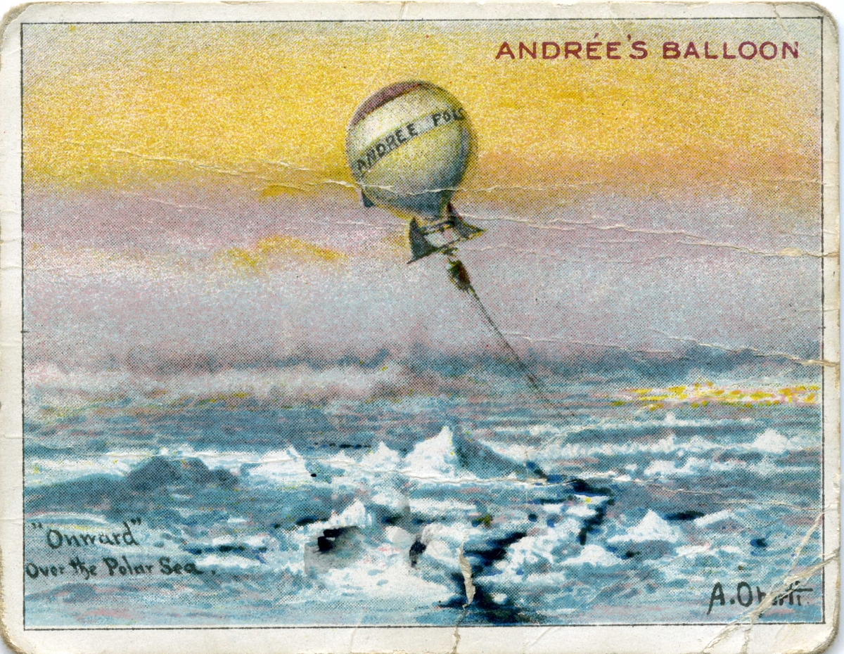 Reklamkort med ballongen Örnen över ett arktiskt landskap.
