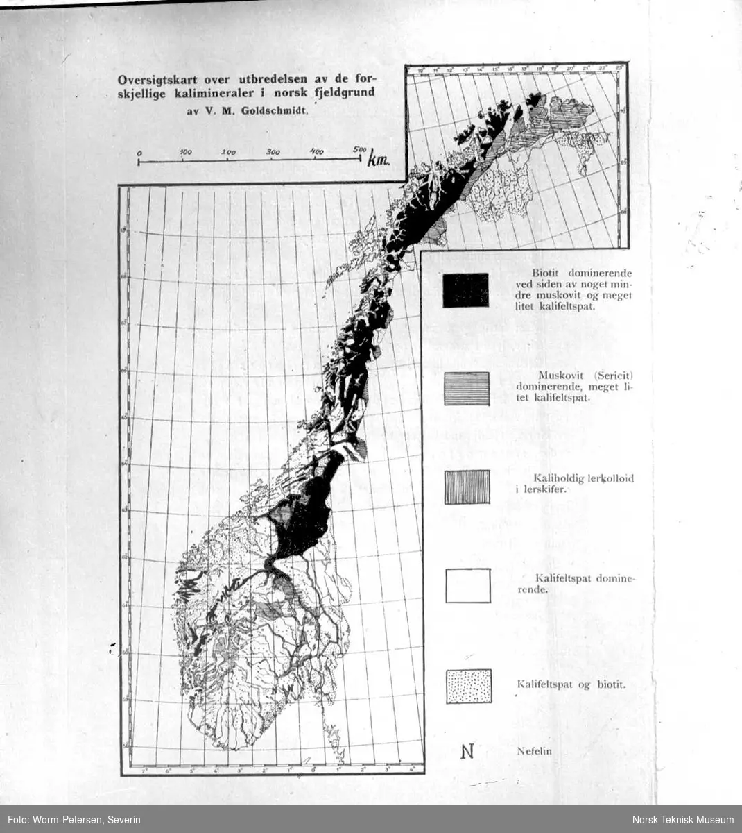 Oversiktskart over de forskjellige kalimineralers utbredelse i norsk fjellgrunn