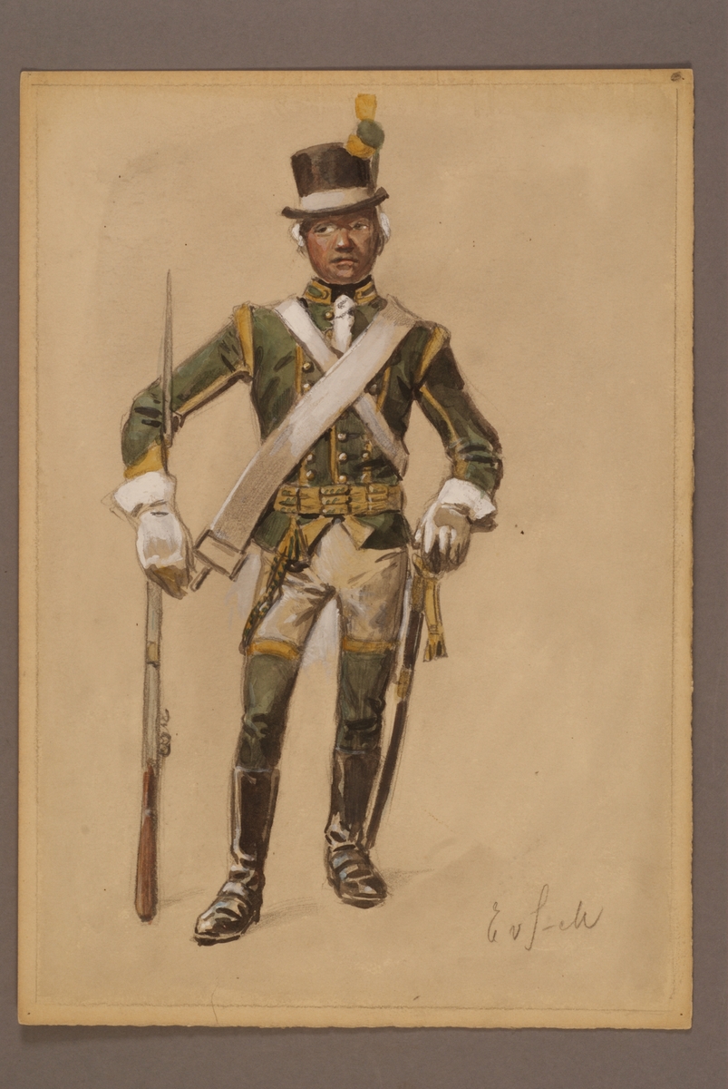 Plansch med uniform för lätt dragon vid Bohusläns dragoner, ritad av ...