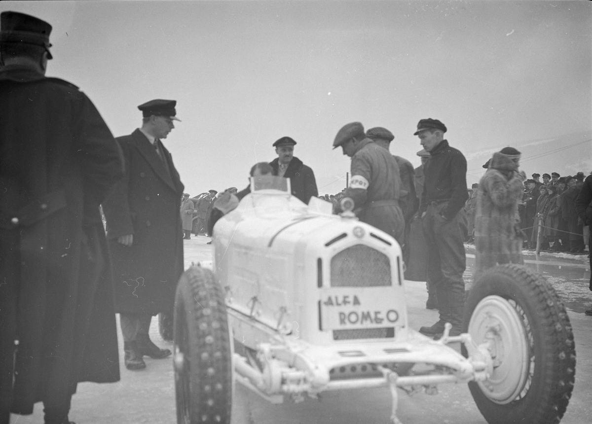 Mjøsløpet 1934. Bil og menn. Paul Pietsch.