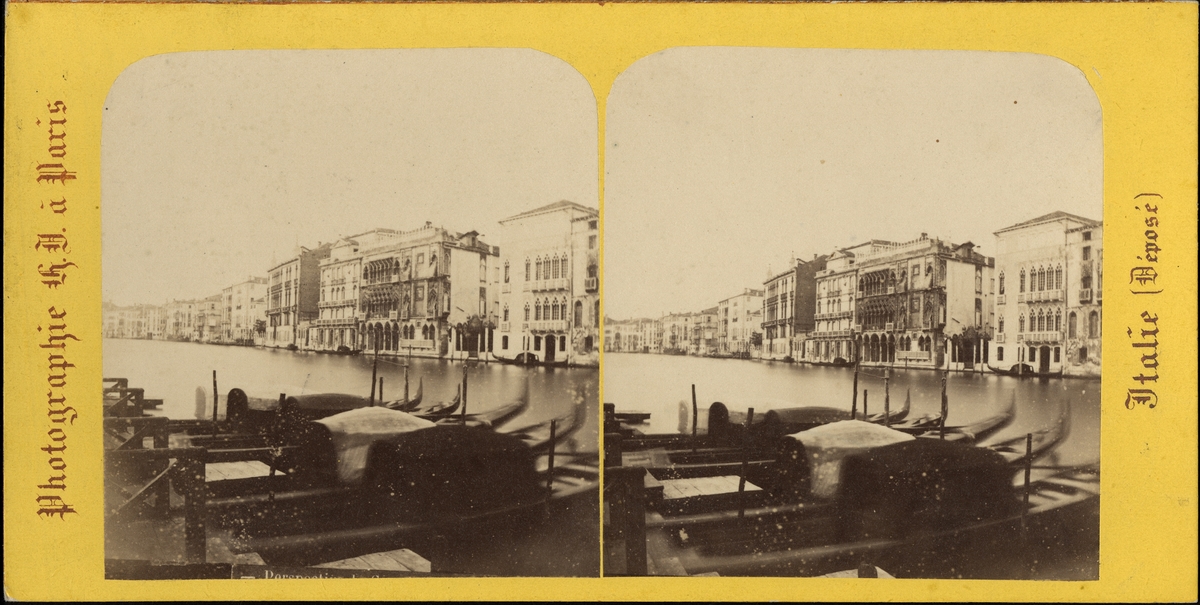 Stereobild av le Grande Canal med båtar i Venedig.