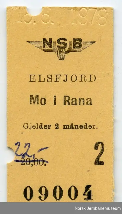 Billett Elsfjord-Mo i Rana, 2. klasse