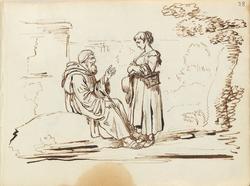 Gammel mann og ung kvinne [Tegning]