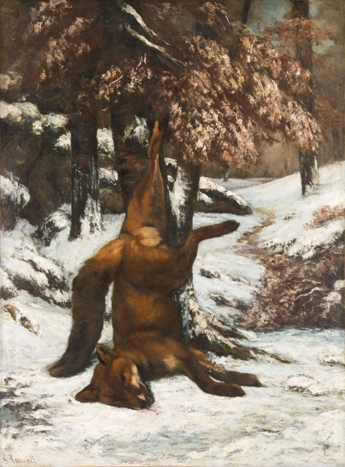 Under det andra kejsardömet (1852–1870) blev jakt ett omtyckt nöje, inte bara för aristokratin, utan även inom det förmögna borgerskapet. På konstmarknaden i Paris uppstod en stor efterfrågan på jaktbilder. Courbets målningar på detta tema blev också omåttligt populära. Han var själv en passionerad jägare och hans målningar präglas av en långt driven realism i skildringen av djuren, naturen och jaktens olika moment. De snölandskap som framträder i dessa målningar var ofta som här utförda ute i det fria – även om den döda räven målats i ateljén.