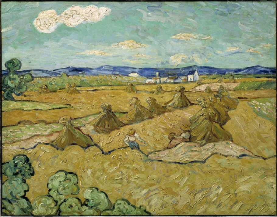 Nationalmuseums landskap "Sädesskylarna", från början betraktad som ett verk av van Gogh, har en intressant historia. Målningen köptes 1914 i Paul Rosenbergs galleri i Paris. Målningen tycktes vara en version av ett verk som idag finns i Toledo, Ohio. Nationalmuseums version blev under 1940-talet ifrågasatt och en rad svenska konsthistoriker diskuterade målningen i ett temanummer om van Gogh i "Konsthistorisk tidskrift" 1946. Tidigare hade man antagit att Nationalmuseums "Sädesskylarna" var en tidigare version av målningen i Toledo, utförd i Arles 1888, men nu föreföll det som om Toledoversionen måste vara den första. Man konstaterade att Nationalmuseums version inte kunde ha varit utförd på platsen inför landskapet i Arles, vilket bör innebära att målningen tillkommit antingen med Toledomålningen som förlaga eller efter minnesbilder av landskapet i Arles. Dessutom konstaterade man att Nationalmuseums version i avseende på kvalitet hade ett ovanligt ojämnt utförande. Detta kunde möjligen förklaras, menade man, med att van Gogh då målningen tillkom hade strävat efter att förändra sin stil under inflytande av Paul Gauguin. Under våren 1999 fick Nationalmuseum förmånen att sända "Sädesskylarna" till Centre de Recherche et de Restauration des Musées de France för teknisk undersökning. Centre de Recherche et de Restauration des Musées de France är ett av Europas största och mest välrenommerade laboratorium för teknisk undersökning av konst och arkeologiskt material. Här finns specialister på röntgenundersökning, mikroskopi och på pigment och bindemedelsanalys som tillsammans med konservatorer och konsthistoriker arbetar med att åldersbestämma och eventuellt äkthetsbestämma konst. Inför utställningen "Un ami de Cezanne et van Gogh, Le Docteur Cachet" som år 1999 visades i Paris, New York och Amsterdam analyserade laboratoriet ett stort antal målningar av van Gogh och det var efter denna undersökning som även Nationalmuseums målning undersöktes. Flera olika tekniska analysmetoder användes som t.ex. ultraviolett fluorescens, röntgenfotografering, studie av färgprov med svepelekronmikroskop (SEM) och pigmentundersökning med PIXE metoden, (Particle Induced X-ray Emission).Även Vincent van Goghs brev till brodern Theo kunde användas då han i breven beskriver vad han målar och även till viss del vilka material han använder. I breven finns också beställningar på konstnärsmaterial som Theo köpte i Paris och sände till brodern. Tillsammans ger dessa undersökningar en bild av målnignens uppbyggnad och vilka material som ingår. Denna bild jämfördes sedan med de många andra undersökta målningarna av van Gogh."Sädesskylarna" är målad på tunn kartong, uppkllistrad på linneduk och monterad på kilram. Det är inte ovanligt att konstnärer först målade på papper eller kartong som senare monterats på duk. På "Sädesskylarna" har dock färg på vissa ställen runnit ut över kartongen och ned över dukens omvikningskant vilket visar att konstnären målar målningen efter det att pappret klistrats upp på duk och monterats på kilram,. Detta är ovanligt och man känner inte heller till någon annan målning av van Gogh målad på kartong. Pigmentanalysen visar på förekomst av de vanliga pigmenten från denna tid och som vi vet att van Gogh använde. Ett undantag finns dock. I vissa partier av de gulmålade sädesfälten kunde man påvisa att konstnären har använt kadmiumgult. Kadmiumgult fanns tillgängligt som konstnärsfärg sedan 1825 men färgen var mycket dyr. Man har inte påvisat förekomst av kadmiumgult i någon annan undersökt målning av van Gogh och färgen förekommer inte heller bland de färger som van Gogh beställde av brodern.Penselskriften studerades med hjälp av röntgenfotografi och fotografi i släpljus. I "Sädesskylarna" är penseldragen korta, lite vaga och penseln ger inga tydliga avtryck. Penselskriften är tveksam och inte alls lik van Goghs bestämda kraftfulla teknik. Hos van Gogh har även penseldragens riktning, längd och tjocklek en viktig funktion för att definiera olika fält i målningen. Detta saknas helt i Nationalmuseums målning där fälten i stället avgränsas av en blå kontur. Målningen är osignerad. Sammanlagt visar undersökningen på stora olikheter med andra undersökta verk av van Gogh vilket i sin tur tyder på att Nationalmuseums "Sädesskylarna" inte är målad av van Gogh. Vem som är målningens upphovsman är dock okänt. [Per Hedström, Britta Nilsson: "Falskt och äkta i det sena 1800-talets måleri", i: utställningskatalog till utställningen: Falskt och Äkta 26 februari 2004 - 31 maj 2004, Nationalmuseum Stockholm.]