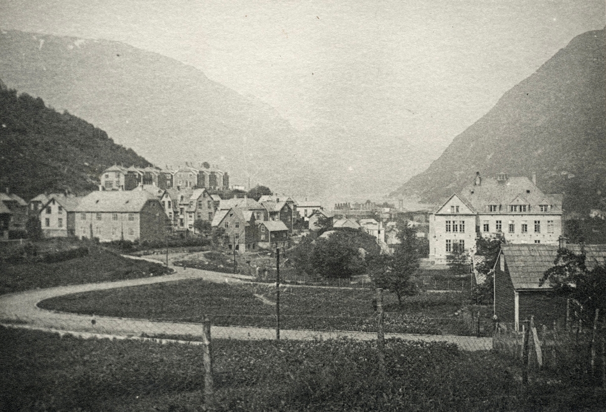 Oversikt over Eidesdalen med det gamle sjukehuset og Krenkesflot