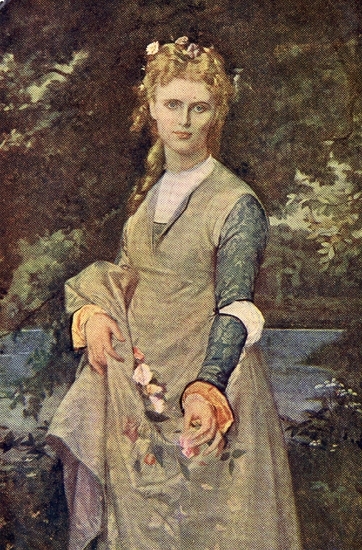Rollporträtt av Christina Nilsson. Hon bär en en klänning samt har blad i håret och i handen.

Avfotograferat porträtt, troligen Ofelia ur operan Hamlet. (AB).