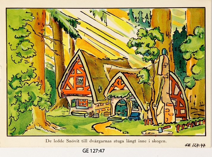 Färglagd teckning ur Snövit. De sju dvärgarnas hus.

Inskrivet i huvudbok 2008.
