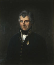 Portrett av Wulfsberg. Grått hår, mørk uniform. Amtmannsuniform etter 1815. Orden festet på brystet.. Foto/Photo
