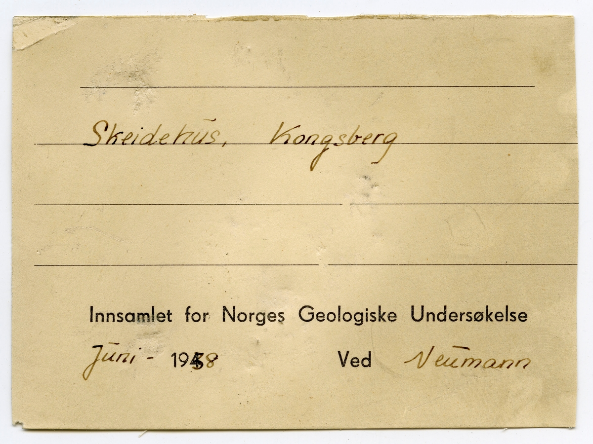 Lapp i eske:
Skeidehus
Juni - 38

Etikett i eske:
Skeidehus, Kongsberg
Juni - 1938
Neumann
