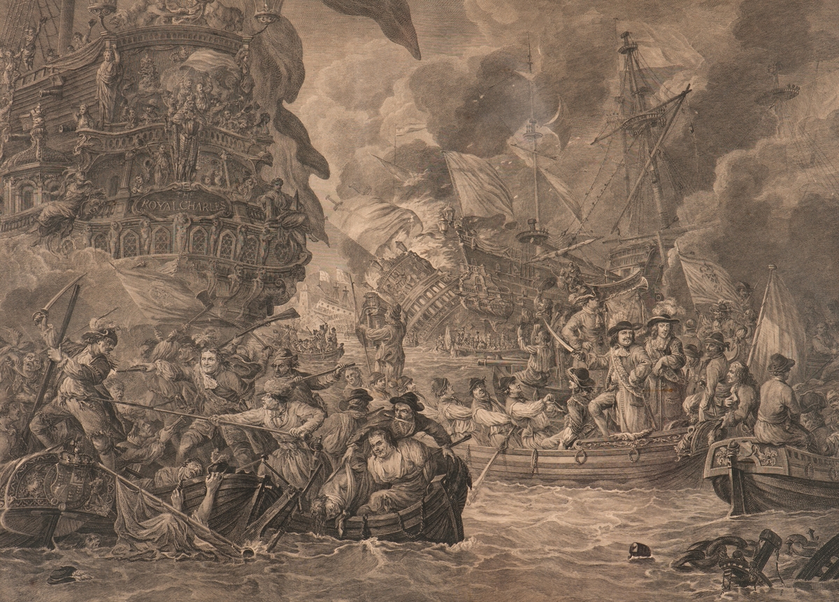 Sjöslag mellan holländare och engelsmän på Themsen 21-23 juni 1667 då holländarna erövrade skeppet The Royal Charles, tidigare kallat Naeseby.