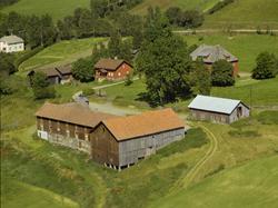 Fougner søndre. Gårdsbruk. Inntun, stor bygning og flere hus