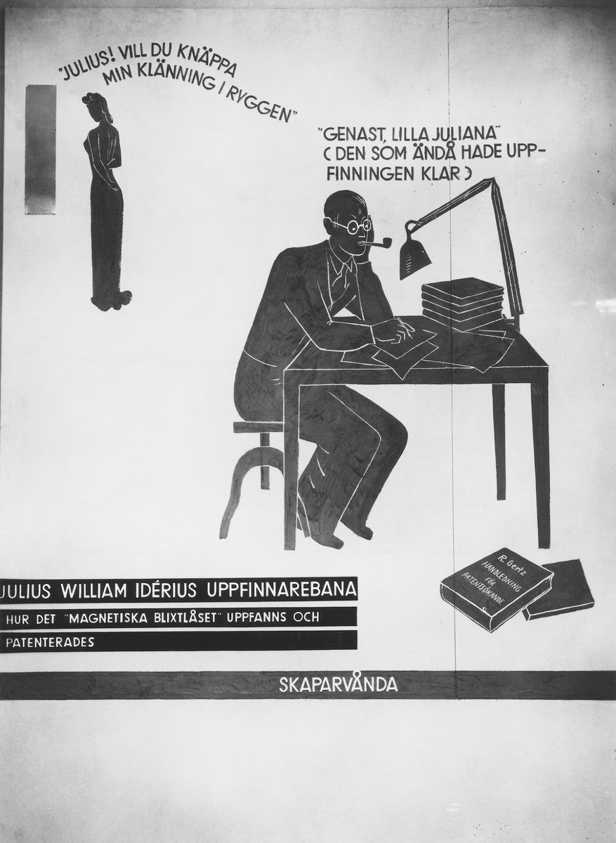 Jerk Werkmästers fris på patentutställningen på Tekniska museet dec 1941- jan 1942.