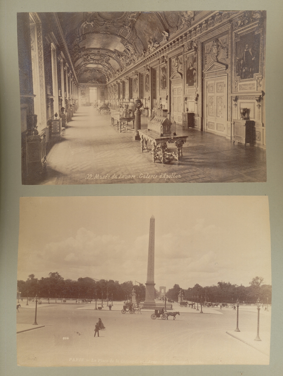 Postkort x2; Musee de Louvre, Galerie d'Apollon / La place de la Concorde, Paris