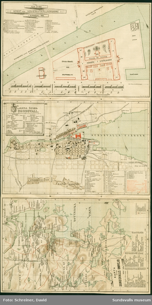 Information om Allmänna Norrländska Industri- och Lantbruksutställningen i Sundsvall 1882 och utställarna samt
karta över utställningsområdet